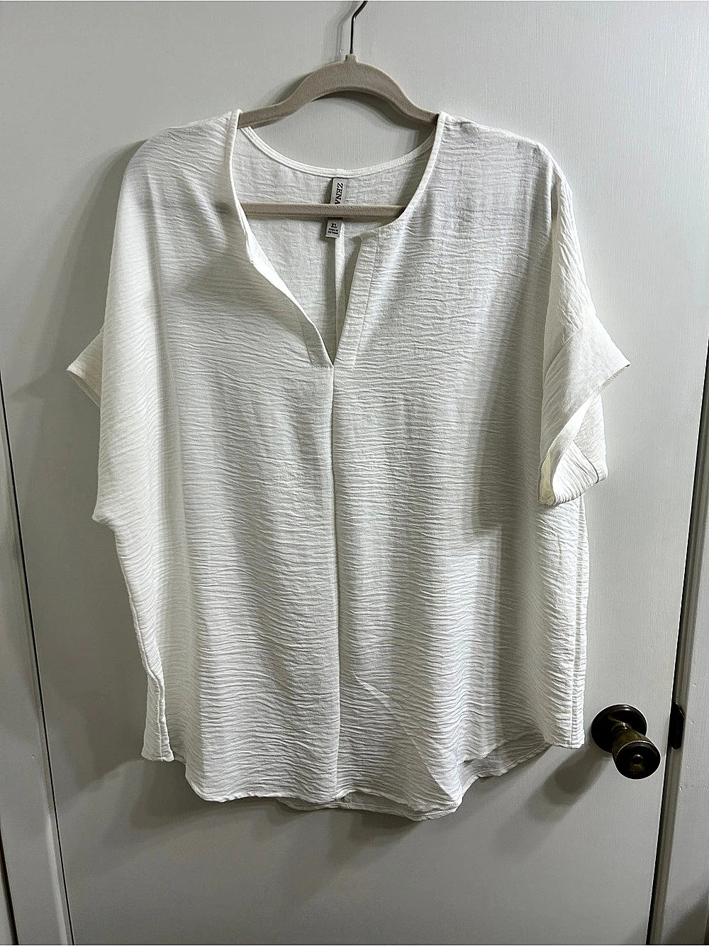 Zenzana White Textured Short Sleeve Blouse XL NWOT